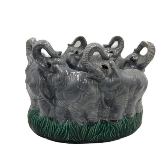 Vintage Ceramic Elephants Marching Bowl Trunks Up Decorative Tabletop Animal - Picture 1 of 10